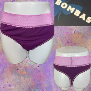 Bombas Plus 1X Purple Lilac Lace Waistband Cotton-Modal Blend Thong Panties